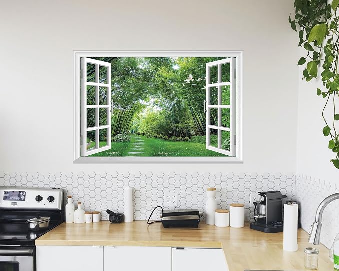 FLFK Fake Window Wall Mural - Jungle Faux Window Wall Sticker for Wall Decor, Stick and Peel Wall Decals,48"x32",Set of 2 Sheets - Image 6