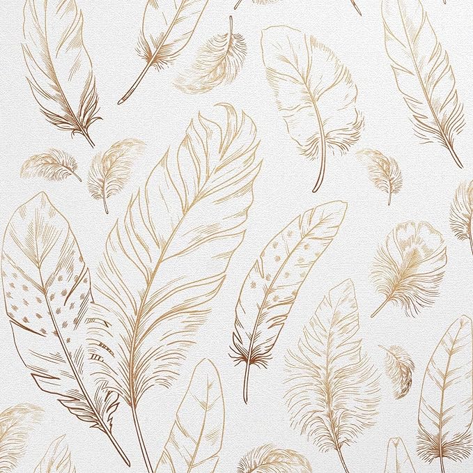 White Peel and Stick Wallpaper 17.7"x120" Feather Wallpaper Removable Modern Vinyl Wall Paper Waterproof Contact Paper for Bedroom Living Room by Qianglive