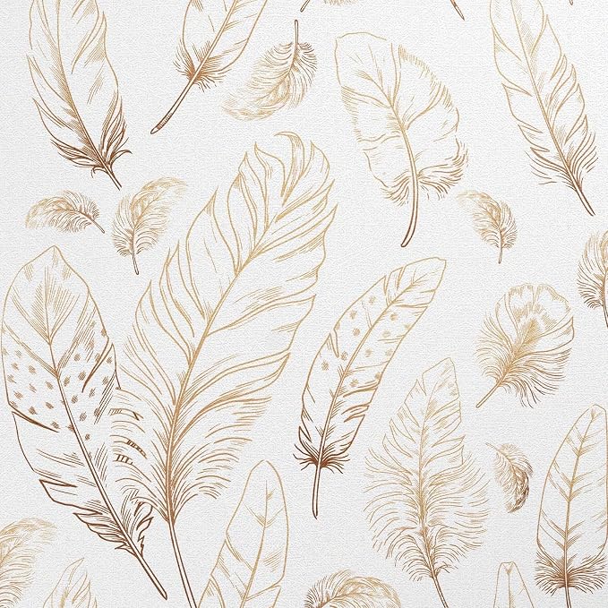 White Peel and Stick Wallpaper 17.7"x300" Feather Wallpaper Removable Modern Vinyl Wall Paper Waterproof Contact Paper for Bedroom Living Room by Qianglive