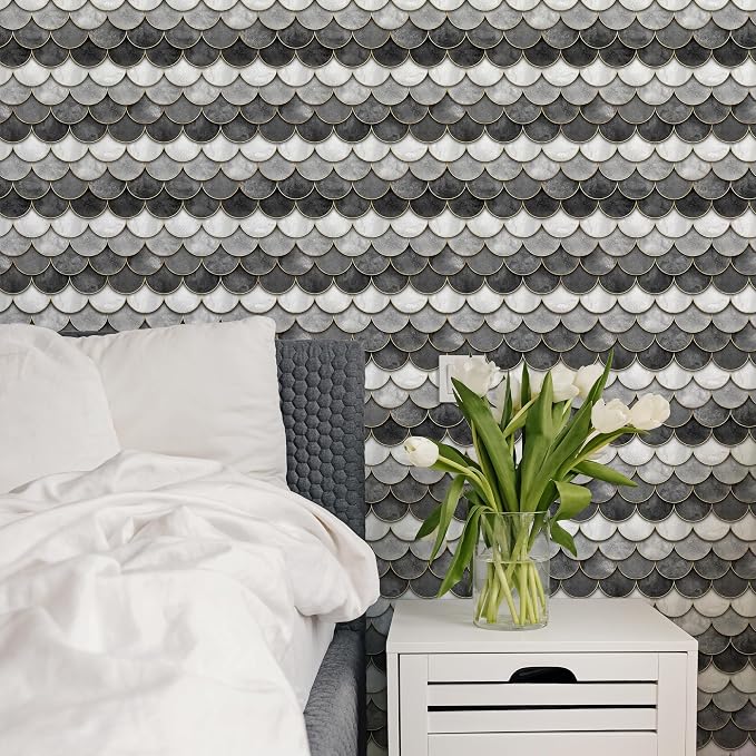 Main Street 3D Wall Panels, Black & Grey Scales, Peel and Stick, 8-Pack | 12 x 12 in panel size; Covers up to 8 sq ft; Peel and StickTextured 3D wall panels; For kitchens, bedrooms, accent walls - Image 6