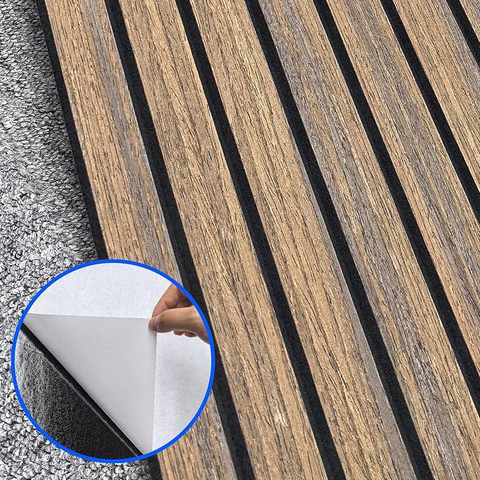3D Wall Panels Peel and Stick Acoustic Wall Panels Wood Panels for Wall | 8-Pack 43.3*11.8” 3D Wood Slat Sound Absorbing Panels for Home Theater, Office & Bedroom Easy DIY Installation, Dark Walnut - Image 4