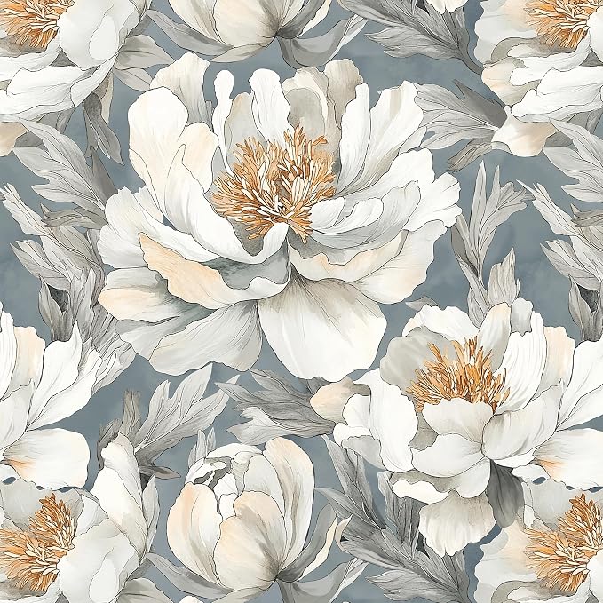 Safiyya Peel and Stick Wallpaper Grey and White Floral Contact Paper Peel and Stick 17.3"x 197" Wall Paper Self Adhesive Removable Wallpaper for Bedroom Bathroom Vinyl Roll by SAFIYYA