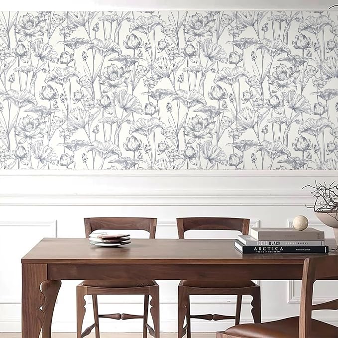 Timeet Floral Peel and Stick Wallpaper 16" x 197" White and Purple Wallpaper Lotus Removable Self Adhesive Contact Paper for Bedroom Bathroom Wall Paper Wall Decor - Image 8