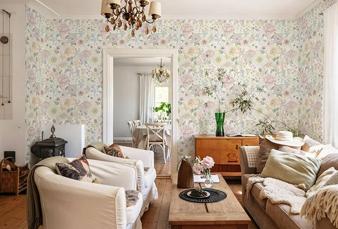 Dimoon Peel and Stick Wallpaper Floral Pink Contact Paper Cottage Wallpaper Modern Boho Farmhouse Removable Renter Friendly Waterproof Wall Paper for Cabinets Kitchen Botanical Vinyl 78.7" x 17.3" - Image 9