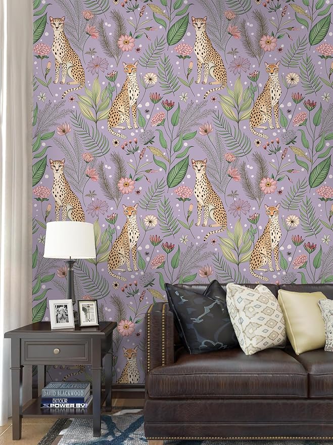 Floralplus Peel and Stick Wallpaper Floral Leopard Wallpaper Renter Friendly Removable Tropical Animal Wallpapers for Bathroom Boho Cheetah Textured Contact Paper for Countertop 17.5 x 393 in - Image 9