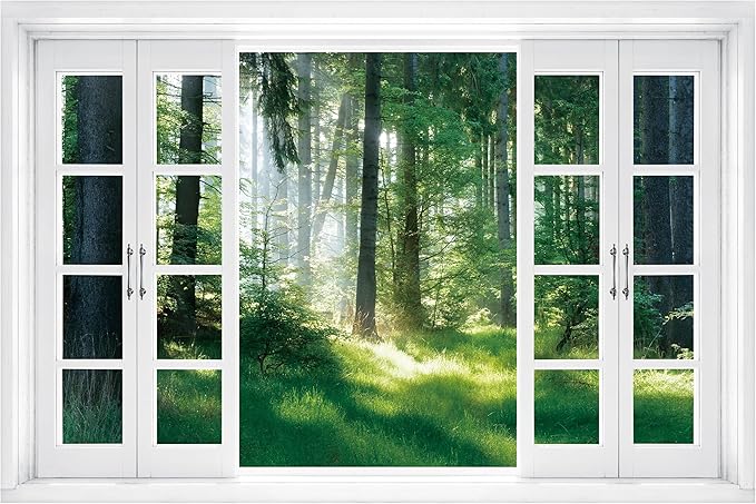 FLFK Fake Window Wall Decal - Nature Scene Forest Peel and Stick Mural, 24 x 16 inches by FLFK