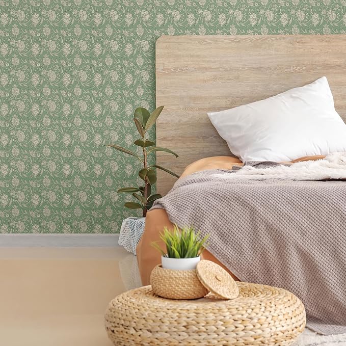 Main Street Peel and Stick Wallpaper Sheets, Block Print Floral, 12-Pack | 11 x 16 in sheet size; Covers up to 14.67 sq ft; Eco-friendly paper material; No paste or additional adhesive required - Image 4