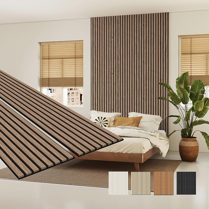 MISSDAY Wood Slat Acoustic Wall Panels, 2 Packs 94.5" x 12.6" Walnut Soundproof Panel For Interior Wall Decor Noise Absorbing-3D Textured Wooden Panel Sound-Absorbing for Home, Office, Studio by MISSDAY