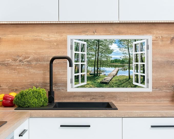 FLFK Fake Window Wall Decal Peel and Stick Wall Mural 24" x 16" | Lake & Forest Scene, 3D Illusion Effect, Removable Design, Home Office Decor, Easy Application - Image 7