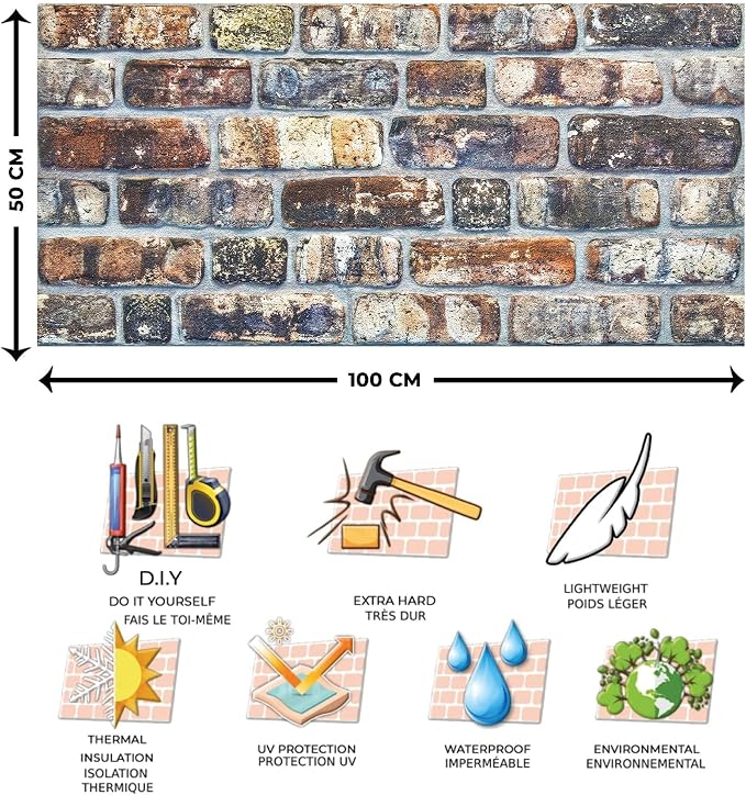 Dundee Deco 3D Wall Panels Faux Brick - Cladding, Multicolored Stone Look Wall Paneling, Styrofoam Facing for Living Room, Kitchen, Bathroom, Balcony, Bedroom, Set of 5, Covers 27 sq ft - Image 4