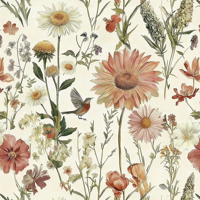 Livebor Vintage Floral and Bird Wallpaper Peel and Stick 16.9” x 196.8” | Floral Bird Contact Paper Floral Peel and Stick Wallpaper Flower Self Adhesive Waterproof Wall Paper for Bathroom Decorative by LiveborDirectWallpaper