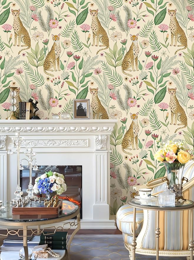 Floralplus Peel and Stick Wallpaper Leopard Removable Wallpaper | Renter Friendly Wallpapers Self Adhesive Animal Floral Contact Paper for Accent Wall 17.5 x 118 in - Image 4