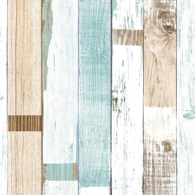 Yun-aeon Natural Wood-Light Blue Contact Paper Peel and Stick Wallpaper | 17.3"x 1200"Self Adhesive Removable Vintage Faux Wood Wall Paper Plank Shelf Home Decoration Kitchen Counter Cover by YUN-aeonPeelandStickWall