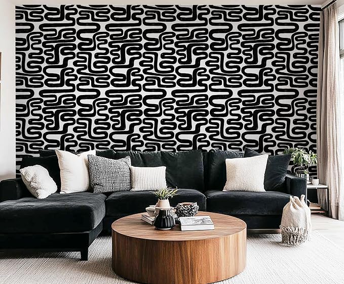 Peel and Stick Wallpaper Black and White Wall Paper Modern Geometric Self-Adhesive Removable Contact Paper Thicken Waterproof Easy to Clean Decorative for Bedroom Bathroom Film 17.3in x 78.7in - Image 3
