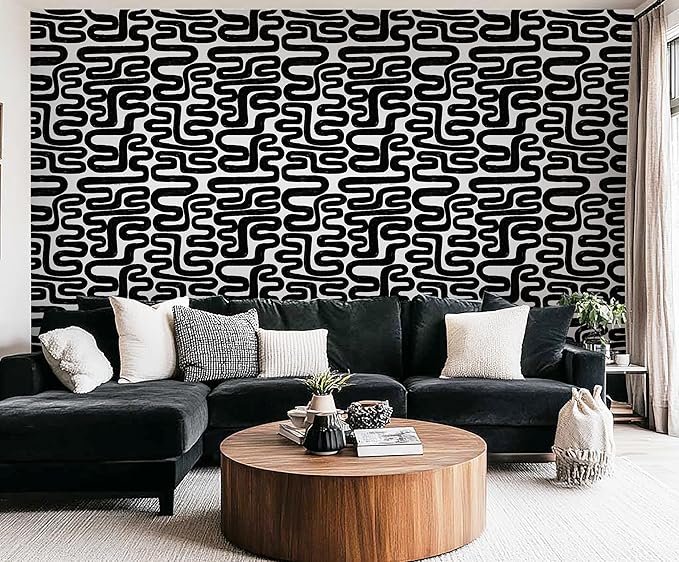 Peel and Stick Wallpaper Black and White Wall Paper Modern Geometric Self-Adhesive Removable Contact Paper Thicken Waterproof Easy to Clean Decorative for Bedroom Bathroom Film 17.3in x 197in - Image 3