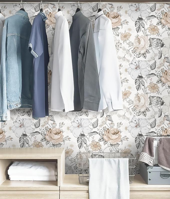 Hopepak Floral Peel and Stick Wallpaper for Bedroom Modern Farmhouse Flower Wall Paper Self Adhesive Removable Contact Paper for Cabinets Bathroom Nursery Shelf Drawer 15.5'' x 78.7'' - Image 7
