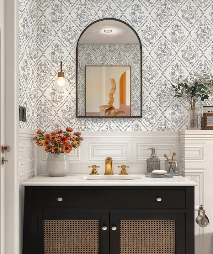 Toduso Peel and Stick Wallpaper Vintage Wall Paper Black and Cream White Contact Paper Neutral Removable Wallpaper for Kitchen Bathroom Bedroom Floral Waterproof Self Adhesive Vinyl 17.3"x78.7" - Image 3
