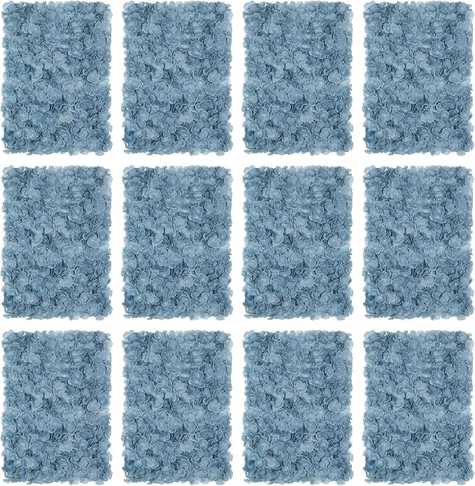 BLOSMON Flower Wall Panel Backdrop - 12 Pcs 24 x 16 Inch Dusty Blue Artificial Hydrangea Floral Backdrop for Wedding Party Baby Bridal Shower Decor, Hanging Fake Silk Hydrangea Wall DIY Decoration | Hydrangea Artificial Flower Backdrops, for Wedding, P... by Blosmon