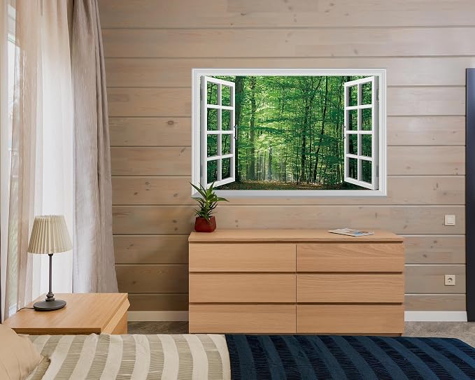 FLFK Fake Window Wall Mural - Jungle Faux Window Wall Sticker for Wall Decor, Stick and Peel Wall Decals,48"x32",Set of 2 Sheets - Image 3