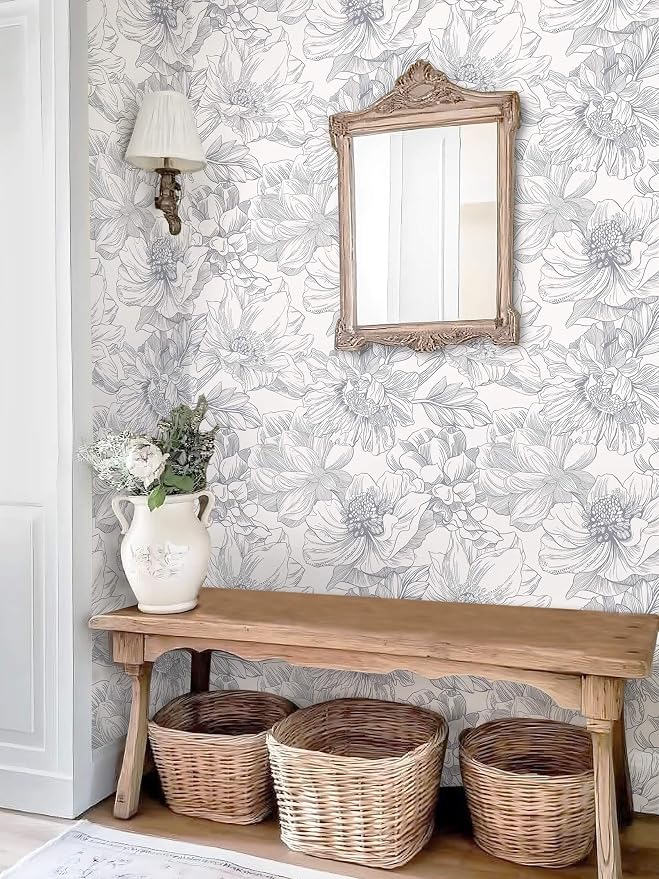 Ismoon Vintage Floral Wallpaper Peel and Stick Boho Beige and Gray Contact Paper 17.3inx6.5ft Removable Self Adhesive Wall Paper for Bathroom Bedroom Cabinet Mural Wall Decor Vinyl Renter Friendly - Image 8