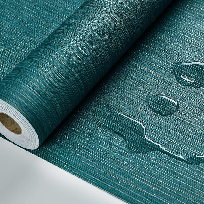 Haimin Grasscloth Wallpaper Textured 24inx393in Fabric Contact Paper | Green Wall Paper Textured Linen Wallpaper Peel and Stick Self-Adhesive Teal Thick Vinyl Embossed Film (Green) - Image 5
