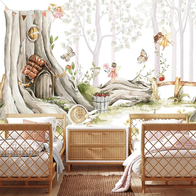 Nursery Forest Peel and Stick Wallpaper Tree Landscape Wall Mural | 137"x96", Self Adhesive Canvas, for Bedroom Living Room Bathroom, Seamless, No overlapping by LOOWAP