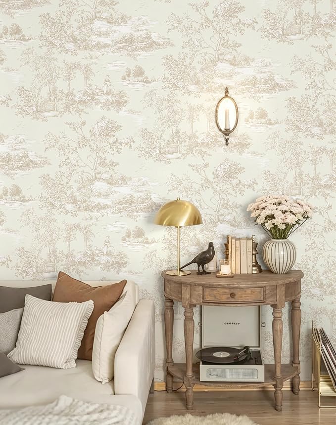 Toduso Peel and Stick Wallpaper Vintage Beige and Cream Neutral Wallpaper Toile Removable Self-Adhesive Waterproof Tree Contact Paper for Bedroom Living Room Cabinets Thicken Vinyl 17.3''x196.8'' - Image 7