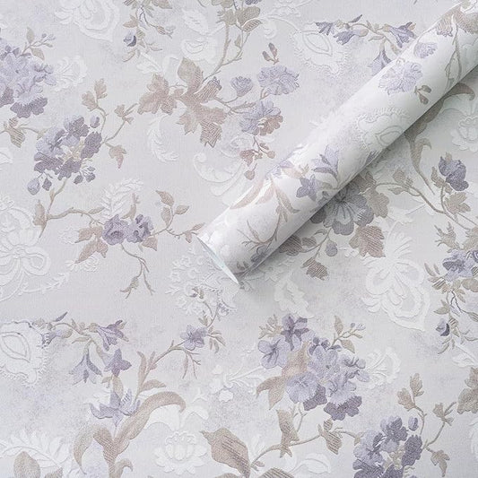 Ismoon Vintage Wallpaper Floral Peel and Stick Wallpaper 17.3in x32.8ft Gray Country Retro Flower Wall Paper Texture Removable Stick on Wall Paper for Bathroom Cabinets Countertops Self-Adhesive Vinyl by Ismoon