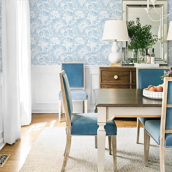 Ismoon Blue and White Wallpaper Peel and Stick Wallpaper Boho 17.3in x 6.56ft Removable Coastal Geometric Wall Paper for Bathroom Bedroom Nursery Home Wall Waterproof Vinyl - Image 6