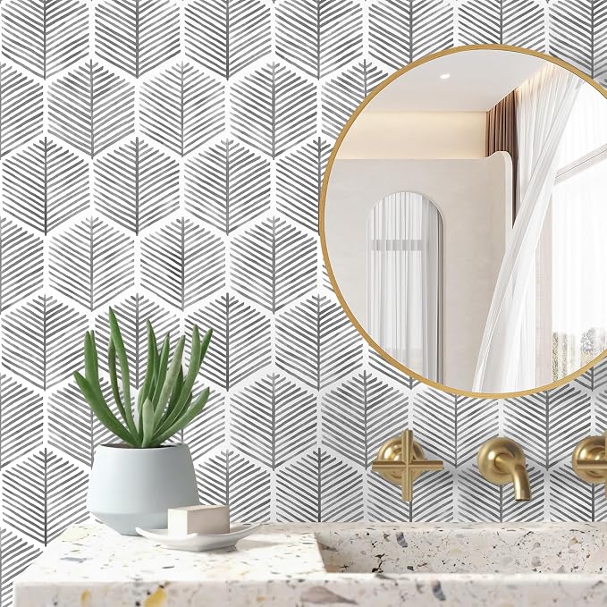 MelunMer Grey Modern Peel and Stick Wallpaper Boho Removable 17.3''×393'' | Dark Grey Contact Paper Self Adhesive Wallpaper for Bedroom/Bathroom Waterproof Geometric Contact Paper for Cabinets Drawer - Image 2