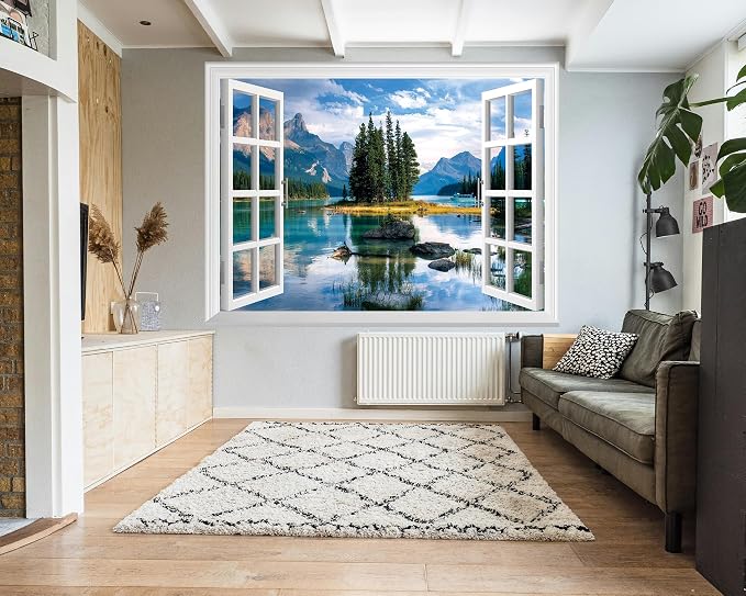 FLFK Fake Window Wall Mural - Trees in The Lake Faux Window Wall Decal for Wall Decor, Peel and Stick Wall Sticker,80"x60",Set of 5 Sheets - Image 6