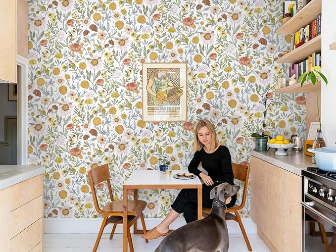 Dimoon 78.7"x17.3" Floral Peel and Stick Wallpaper Contact Paper White and Yellow Wallpaper for Cabinets Drawers Bedroom - Image 7