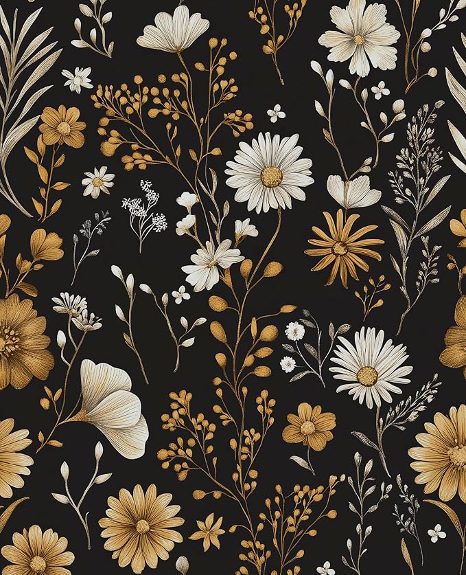 Laatse Floral Leaf Vintage Wallpaper Peel and Stick 17.5"x 118",Black | Self Adhesive/Removable/Waterproof/Thick Vinyl Contact Paper for Bathroom Bedroom Shelf Cabinet Drawer,Prepasted,Easy Peel by Laatse