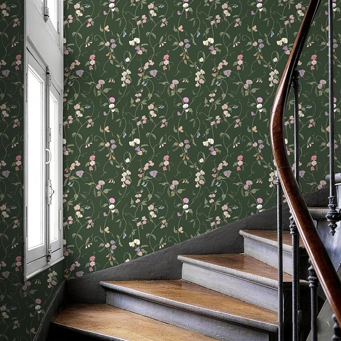 Vintage Wallpaper Peel and Stick Dark Green Floral Wallpaper Leaf Contact Paper Vinyl Waterproof Self Adhesive Boho Botanical Wall Paper for Bedroom Shlef Cabinet Decor 17.3" x 78.7" - Image 7
