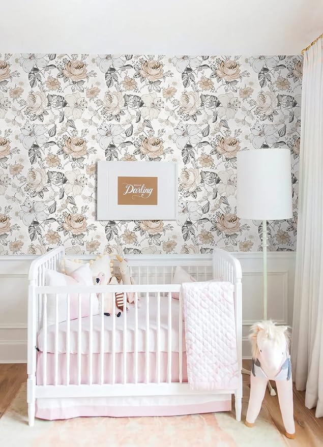 Hopepak 15.5''x787'' Floral Peel and Stick Wallpaper Modern Contact Paper Vinyl Self Adhesive Removable Wall Paper for Bedroom Nursery Living Room Mural Decorative - Image 2