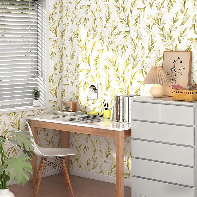 Livebor Leaf Peel and Stick Wallpaper Olive Leaf Contact Paper17.7in x 118.1in Sage Floral Wallpaper Peel and Stick Floral Leaves Contact Paper Modern Farmhouse for Bedroom Neutral Decorative - Image 6