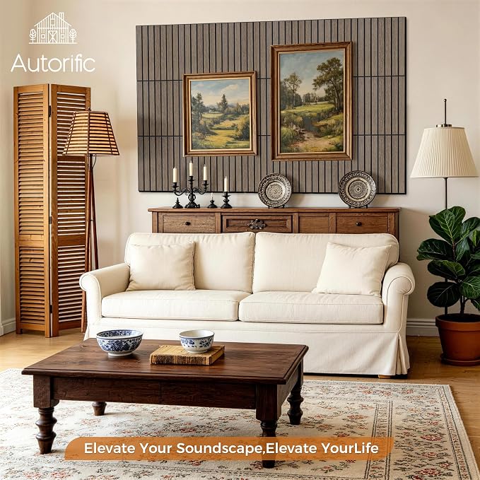 Acoustic Wall Panels, 12 Pack 11.8”x15.7”x0.35”,Rustic Walnut | Simulated PVC Wood Grain Finish,Self Adhesive Wall Panels,100% Polyester Fiber Noise Canceling Panels,Sound Proofing Panels - Image 3