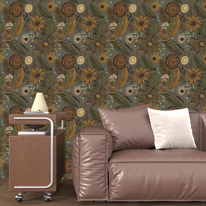 Laatse Boho Wallpaper Peel and Stick 17.5"x393", Green Yellow Contact Paper | Self Adhesive/Removable/Waterproof/Thick Vinyl Wall Paper for Bathroom Bedroom Shelf Cabinet Drawer,Prepasted,Easy Peel - Image 8