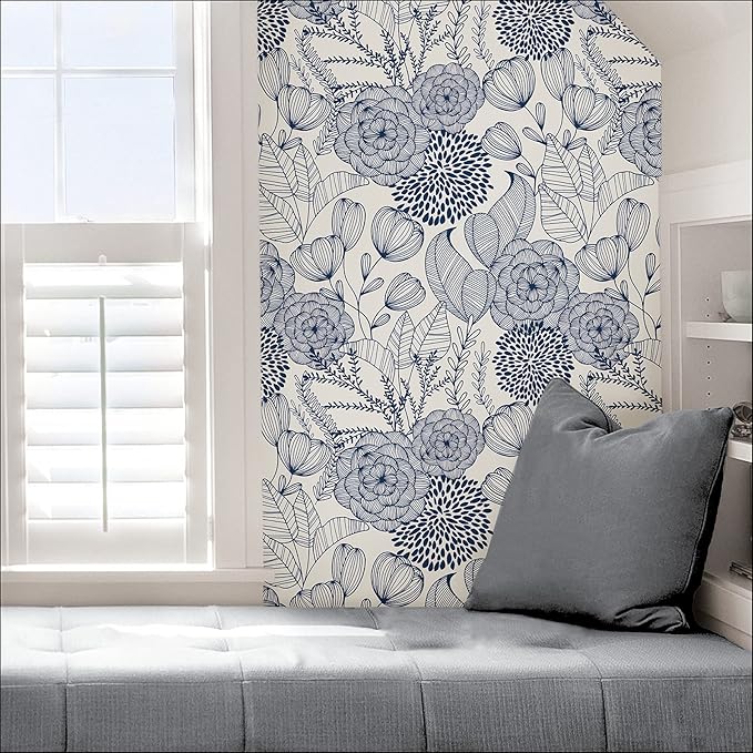 NuWallpaper by WallPops NUS3830 Navy Secret Garden Peel & Stick Wallpaper, Blue - Image 4