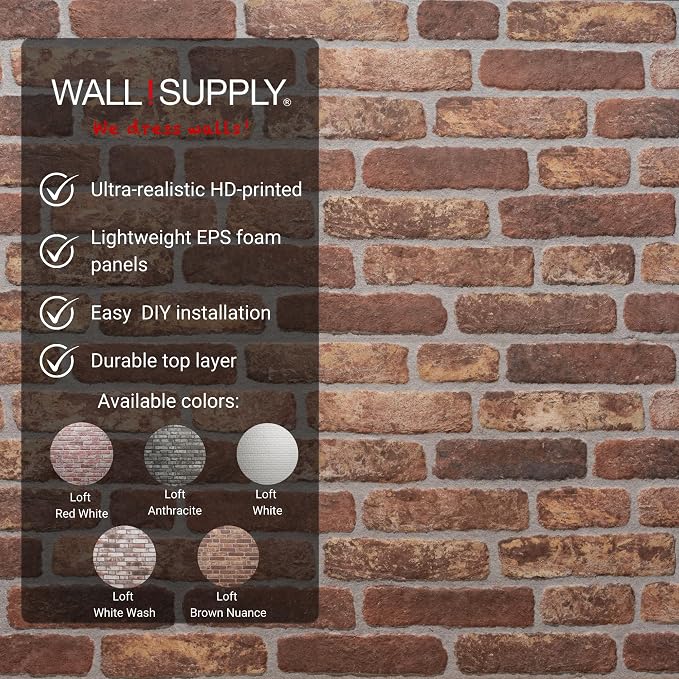 Wall!Supply 3D Wall Panels – Faux Brick, Brown Nuance Weathered – Lightweight Foam (EPS) – Wallpaper Alternative for Living Room, Bedroom & Office – Easy DIY Installation – 4 Pack, Covers 25.84 Sq Ft | Lightweight EPS Foam, Wallpaper Alternative, Easy ... - Image 3