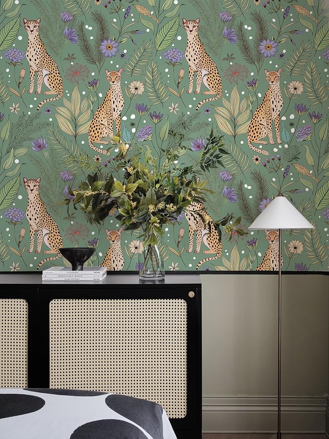 Floralplus Cheetah Peel and Stick Wallpaper Sage Green Wallpaper | Renter Friendly Wallpapers for Bathroom Jungle Leopard Textured Removable Contact Paper for Kitchen Bedroom 17.5 x 118 in - Image 8