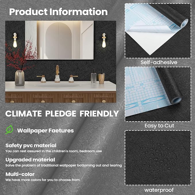 Dark Grey Peel and Stick Self Adhesive Wallpaper Countertop Contact Paper | Removable Waterproof Bathroom 15.7" X 118" Kitchen Vinyl Wrap for Cabinet Countertops Wall Counter Top Paper - Image 5