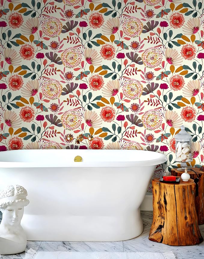 Peel and Stick Wallpaper Floral Contact Paper for Cabinets/Kitchen/Bathroom | Textured Vinyl Stick on Wall paper, Removable, Waterproof, Self-adhesive, Boho, for bedroom/rv/laundry room 17.3" x 393.7" - Image 7