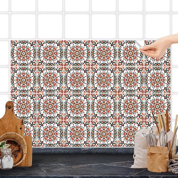 Wall Tiles Peel and Stick Waterproof - 24 Pcs (6x6 Inch) Wall Stickers Backsplash Decals for Kitchen, Bathroom, Removable Self-Adhesive Vinyl Art with Bohemian Patterns - Image 6