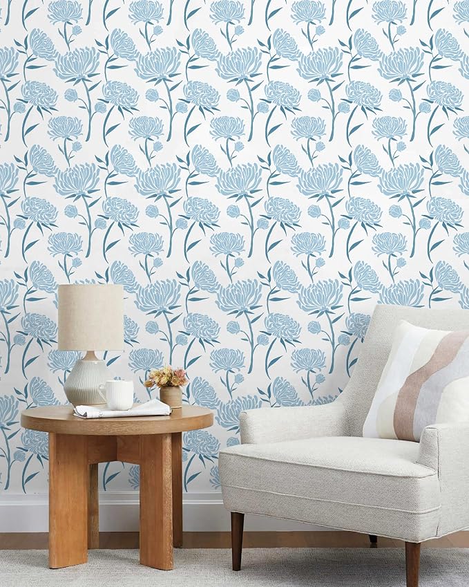Hopepak Peel and Stick Wallpaper Floral Contact Paper Blue Floral Wallpapers Modern Self Adhesive Removable Vinyl Wallpaper for Living Room 17.3"x197" - Image 5