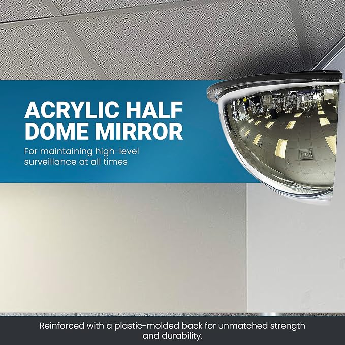 18” Acrylic Bubble Half Dome Mirror with Black Rim, Round Indoor Security Mirror for Driveway Safety Spots, Outdoor Warehouse Side View, Circular Wall Mirror for Office Use - Vision Metalizers (DPB1812) - Image 6