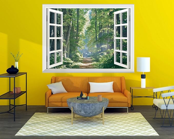 FLFK Fake Window Wall Mural - Road in The Forest Faux Window Wall Decal for Wall Decor, Peel and Stick Wall Sticker,80"x60",Set of 5 Sheets - Image 4
