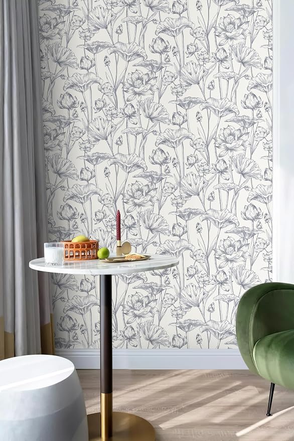 Timeet Floral Peel and Stick Wallpaper 16" x 197" White and Purple Wallpaper Lotus Removable Self Adhesive Contact Paper for Bedroom Bathroom Wall Paper Wall Decor - Image 7