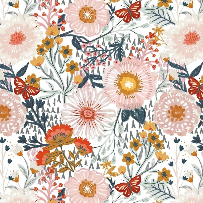 Dimoon Floral Wallpaper Peel and Stick Wallpaper Boho Retro Contact Paper 17.3''x385'' White Bohemian Vintage Removable Wall Paper Renter Friendly Waterproof Wall Mural Bedroom Bathroom Vinyl by DIYYOURMOON