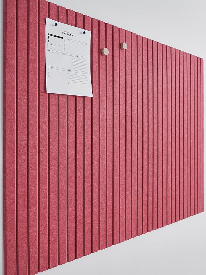 VIVELDA Felt Bulletin Board Tiles 48"x36" - 12-Pack Cork Board Alternative, Oeko-TEX Certified, NRC 0.95 Acoustic Wall Panels, Damage-Free Adhesive, Slatted Design, Home Office & Classroom (Burgundy) by VIVELDA%C2%AE
